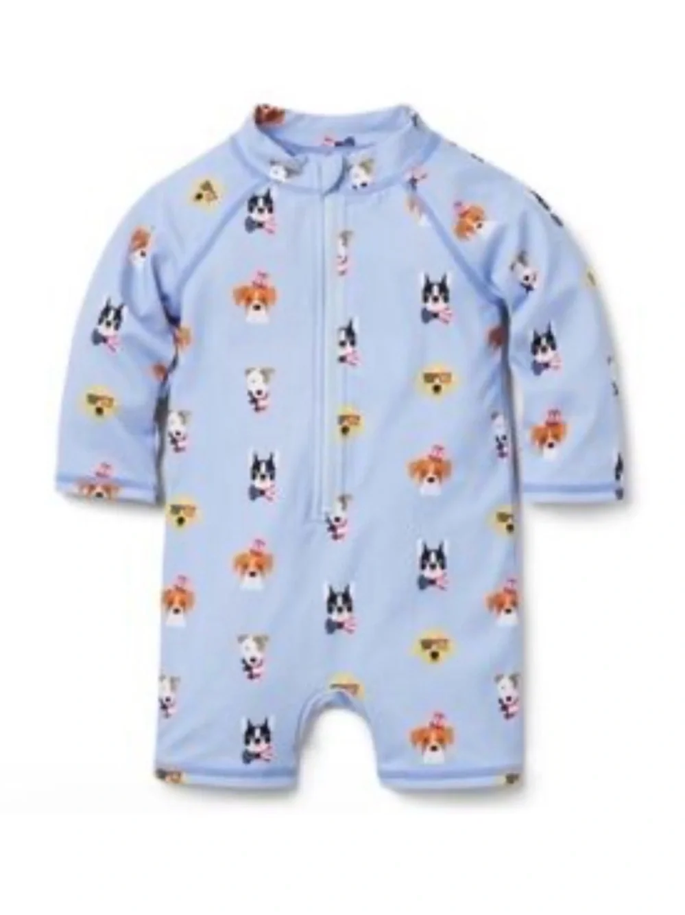 Janie & Jack. - Baby one piece swimsuit Dogs print rush guard light blue 6 -12 m